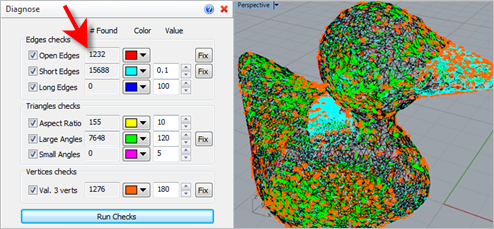 Diagnose reports over 1,200 gaps and open edges in this mesh!