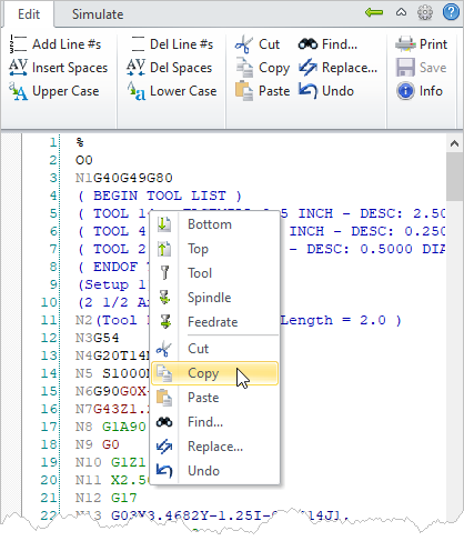 G-Code Browser, Edit Tab