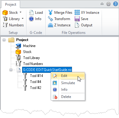 G-Code Browser, Project Tab
