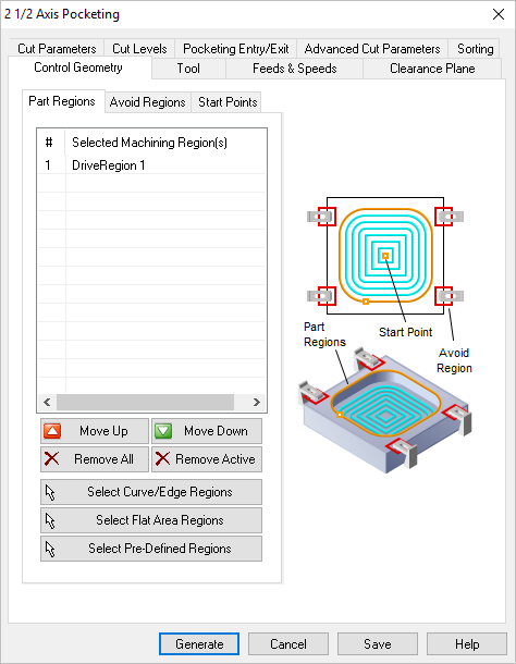 Dialog Box: Regions tab, MILL Operations