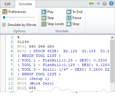 G-Code Browser, Simulate Tab