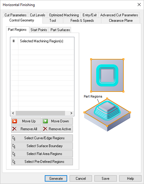 Dialog Box: Control Geometry tab, Horizontal Finishing, 3 Axis