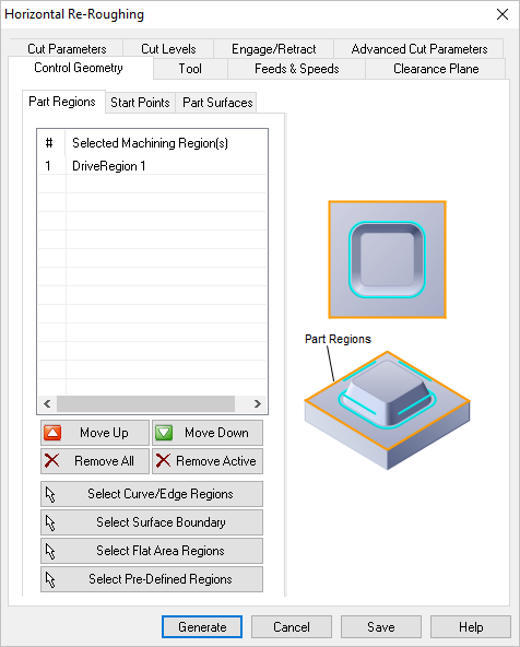 Dialog Box: Control Geometry tab, Horizontal Re-Roughing, 3 Axis