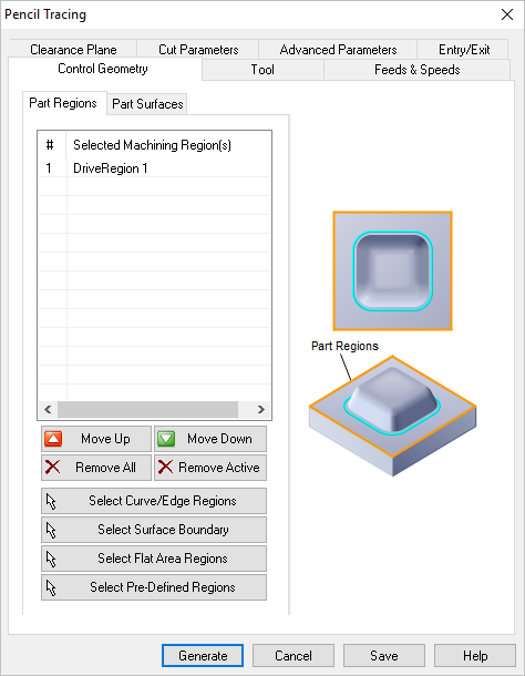 Dialog Box: Control Geometry tab, Pencil Tracing, 3 Axis