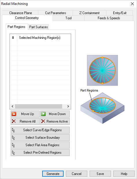 Dialog Box: Control Geometry tab, Radial Machining, 3 Axis
