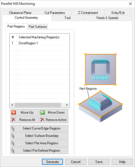 Dialog Box: Control Geometry tab, Steeps Machining, 3 Axis