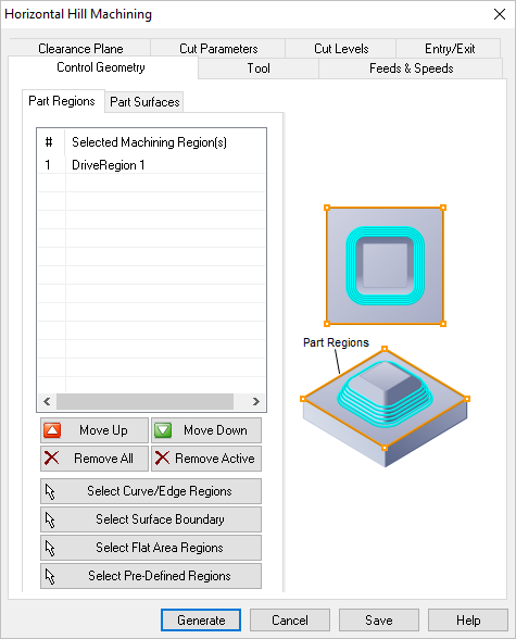 Dialog Box: Control Geometry tab, Steeps Z Finishing, 3 Axis
