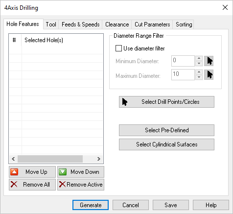 Dialog Box: Hole Features tab, 4 Axis