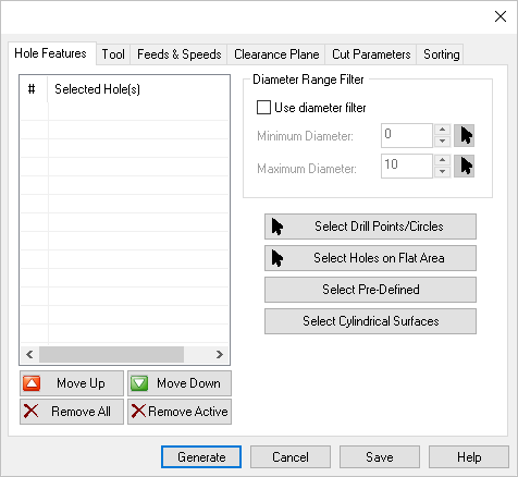Dialog Box: Hole Features tab (when Derived from Hole Geometry)