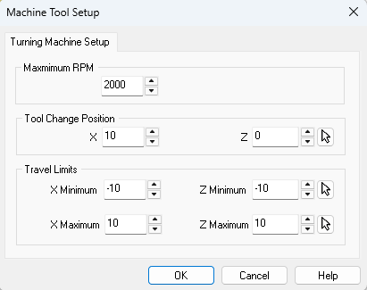 &nbsp;The Machine Tool Setup dialog