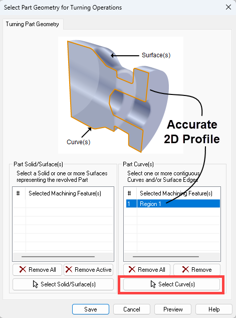 The Select Part Geometry for Turning Operations dialog