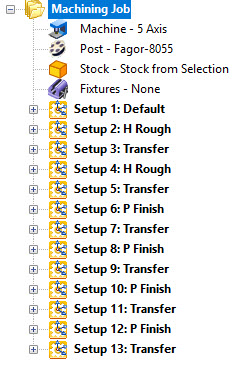 The final 5 Axis Machining Job Tree in RhinoCAM