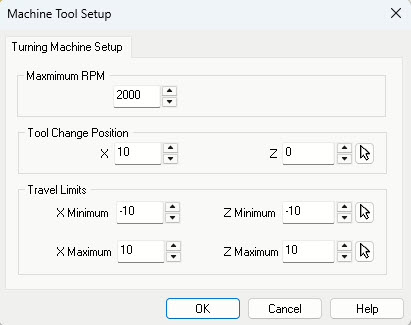 The Machine Tool Setup dialog