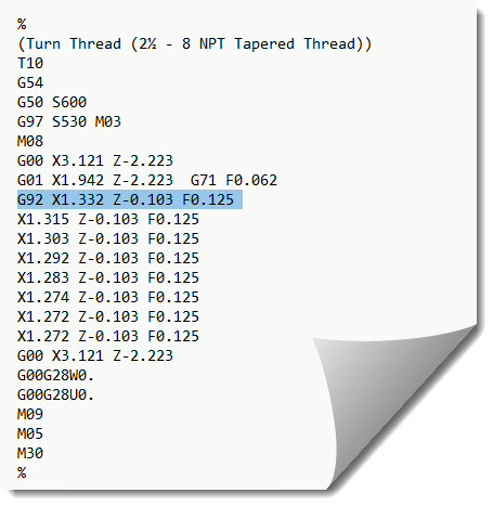 Box Cycle Passes(G92) G-Code for the 2½ – 8 NPT External Thread