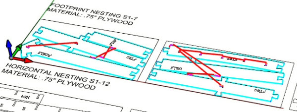 Above we see just a sample of nested sheets and CNC tool paths generated from the RhinoCAM NEST and MILL modules.&nbsp;