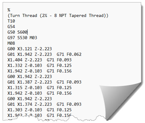 Double Block (Fanuc G76) G-Code for the 2½ - 8 NPT External Thread