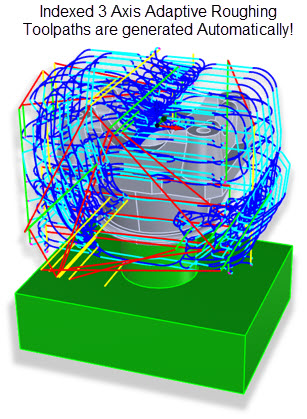 Indexed 3 Axis Adaptive Roughing operations are automatically created for each automated Setup