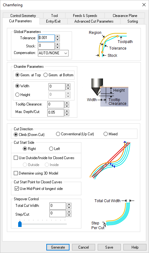 Dialog Box: 2½ Axis Chamfering