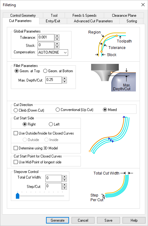 Dialog Box: 2½ Axis Filleting