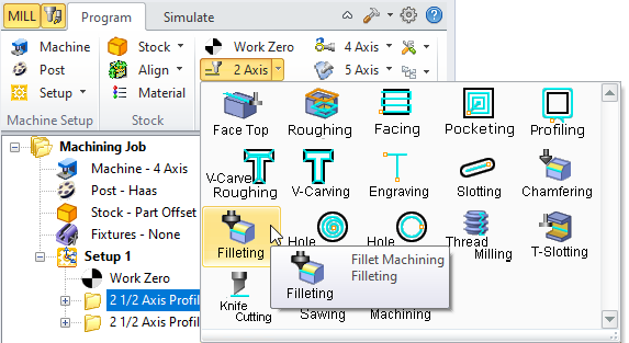 2½ Axis Filleting Menu Item
