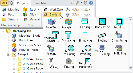 Two and a Half Axis (2½) Axis Operations Menu