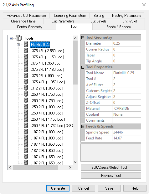 Dialog Box: Tool tab, similar for all Milling Operations