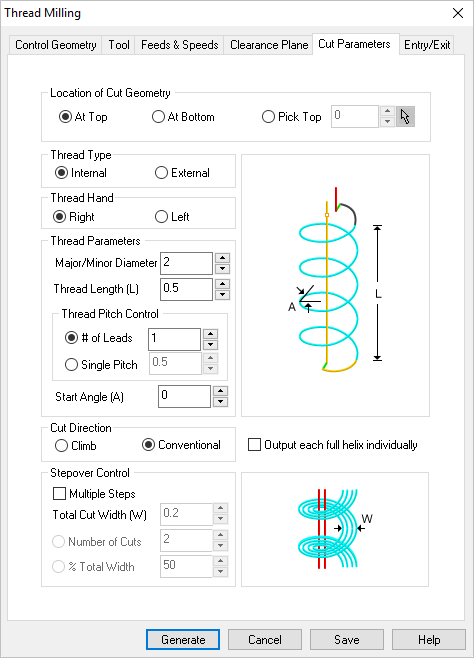 Dialog Box: 2½ Axis Thread Milling