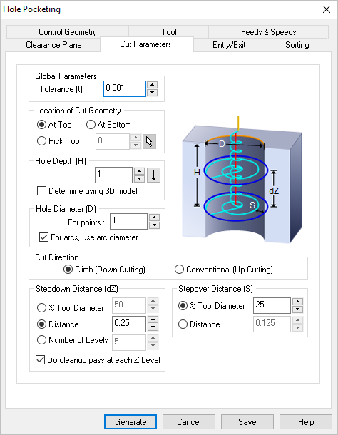 Dialog Box: 2½ Axis Hole Pocketing