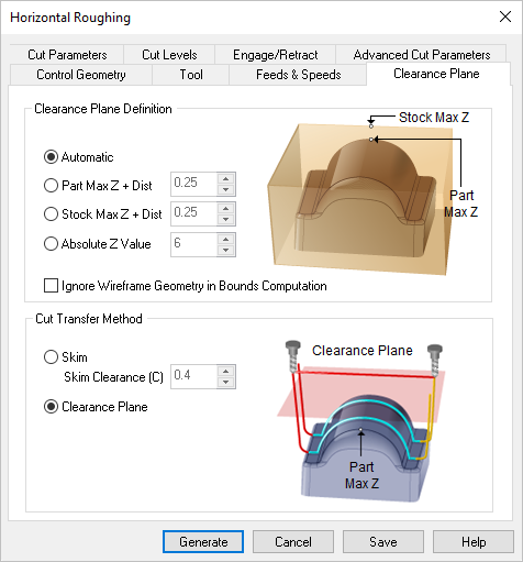 Dialog Box: Clearance Plane tab, 3 Axis