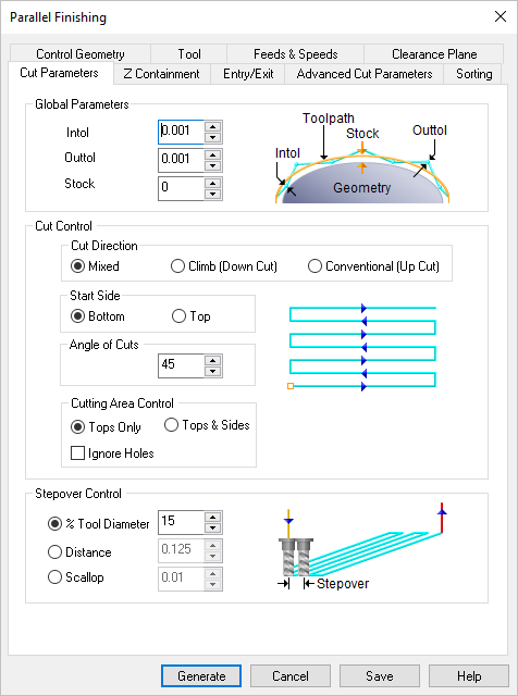 Dialog Box: Cut Parameters tab