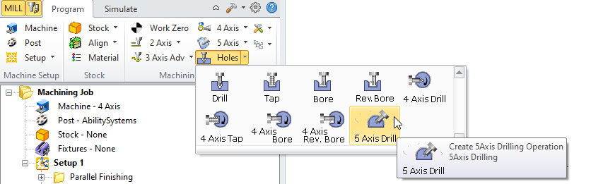 5 Axis Hole Making, Drill Menu Item