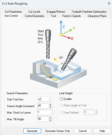 Dialog Box: Axis Control tab, Auto-Rough, 3 Axis