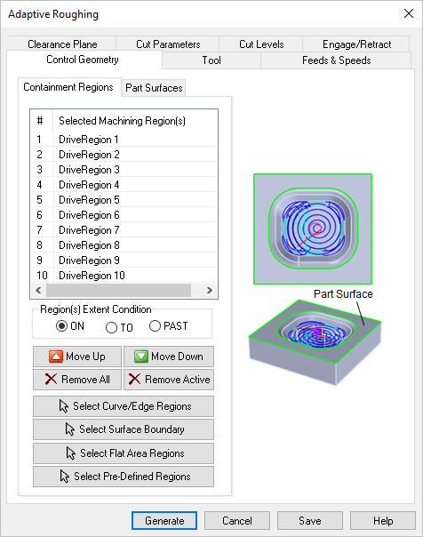 Dialog Box: Control Geometry tab, Adaptive Roughing, 3 Axis