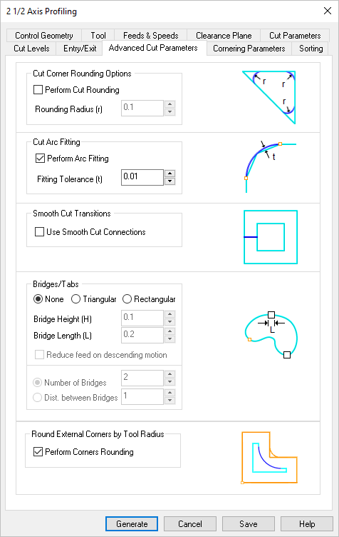 Dialog Box: Advanced Cut Parameters tab, Milling Operations