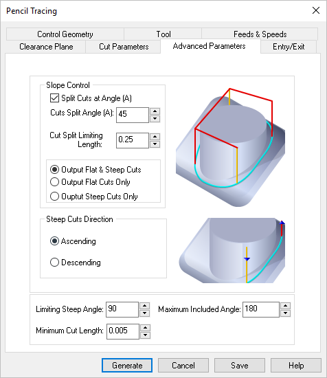 Dialog Box: Advanced Parameters tab, Pencil Tracing, 3 Axis