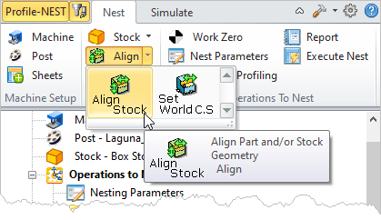 Machining Browser: Align Stock menu item