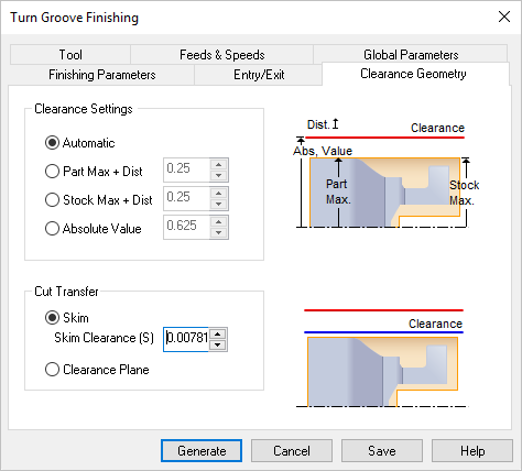 Dialog Box: Clearance Geometry tab, Turn Groove Finishing