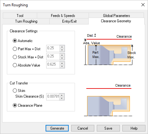 Dialog Box: Clearance Geometry tab, Turn Roughing