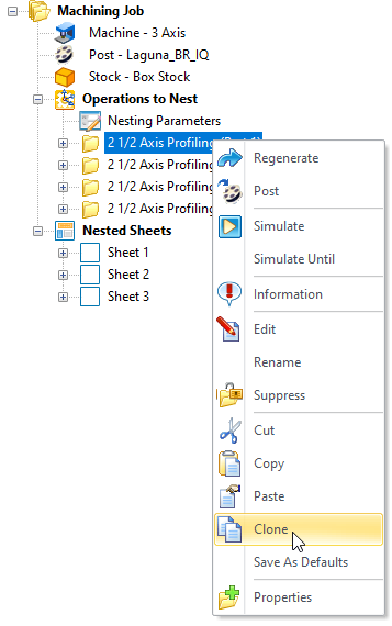 Machining Browser: Clone an Operation