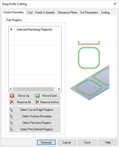 Dialog Box: Control Geometry tab, Knife Cutting, 2 Axis