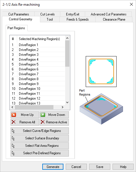 Dialog Box: Control Geometry tab, Re-Machining, 2 Axis