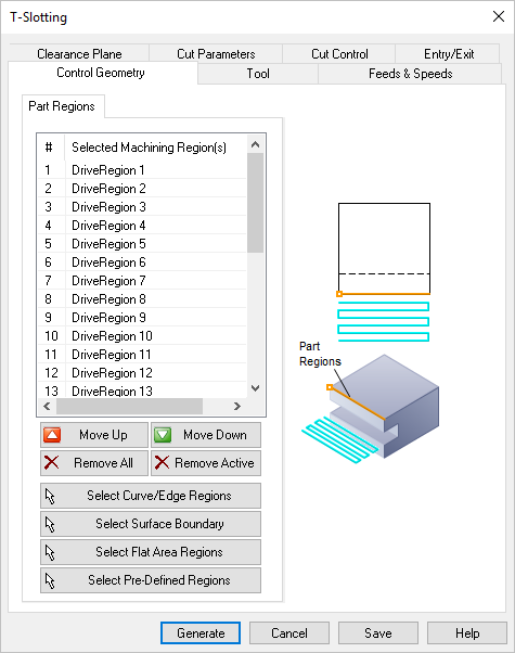 Dialog Box: Control Geometry tab, T-Slotting, 2 Axis