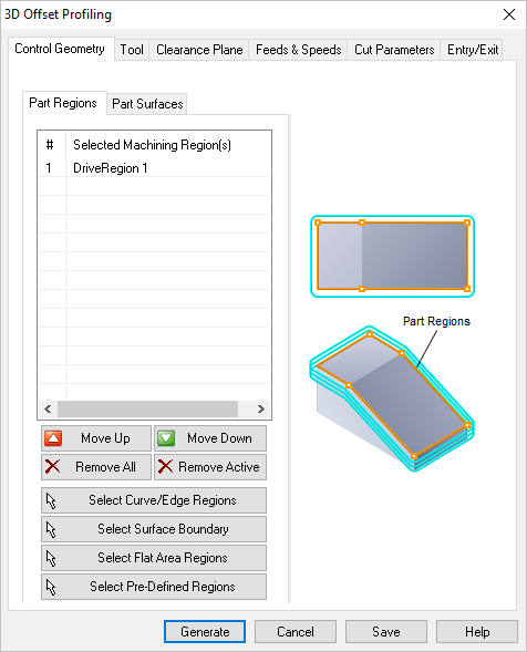 Dialog Box: Control Geometry tab, 3D Offset Profiling, 3 Axis