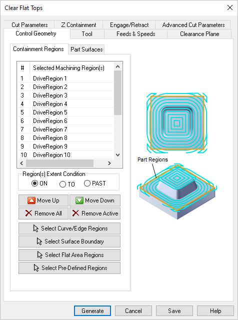 Dialog Box: Control Geometry tab, Clear Flats, 3 Axis