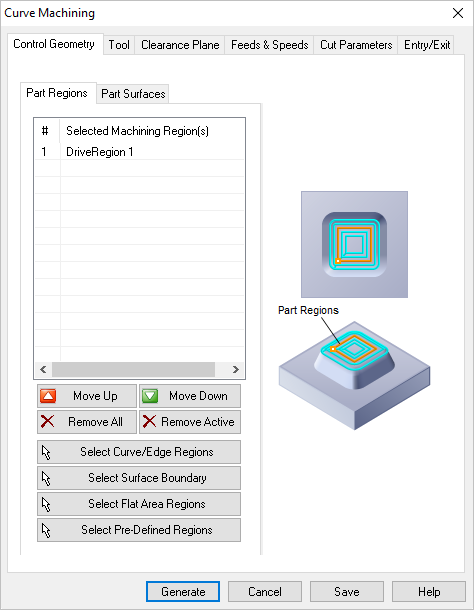 Dialog Box: Control Geometry tab, Curve Machining, 3 Axis