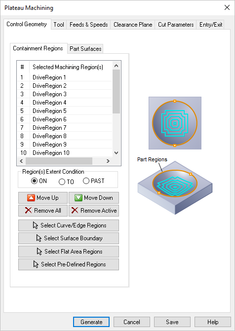 Dialog Box: Control Geometry tab, Flats Machining, 3 Axis