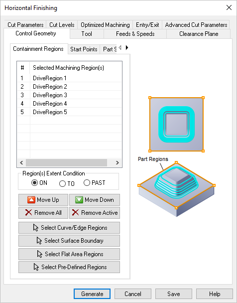 Dialog Box: Control Geometry tab, Horizontal Finishing, 3 Axis