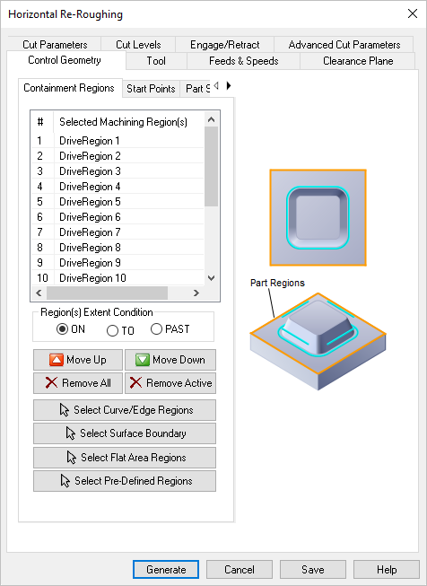Dialog Box: Control Geometry tab, Horizontal Re-Roughing, 3 Axis