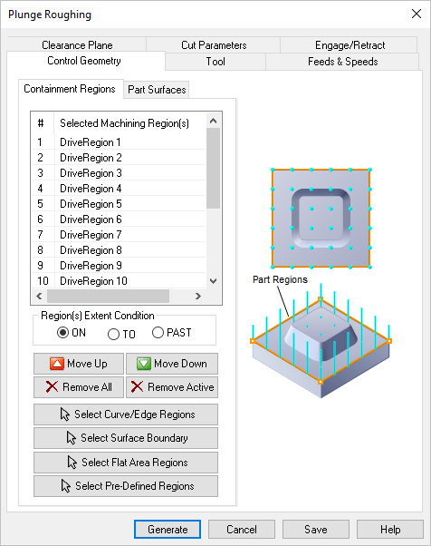 Dialog Box: Control Geometry tab, Plunge Roughing, 3 Axis