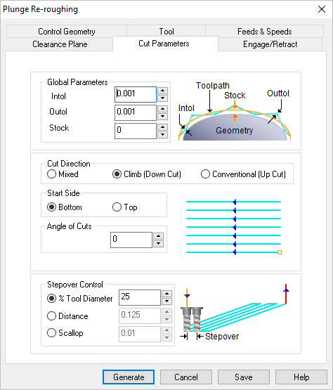 Dialog Box: Plunge Re-Roughing, 3 Axis